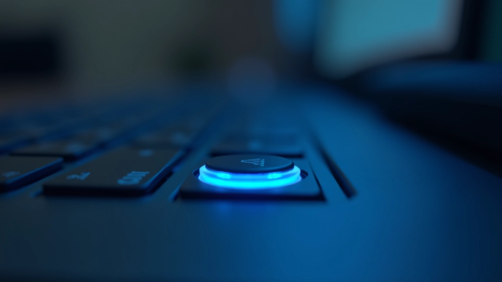 Teclado com foco em um botão destacado com borda azul clara e sombra de contraste elevado